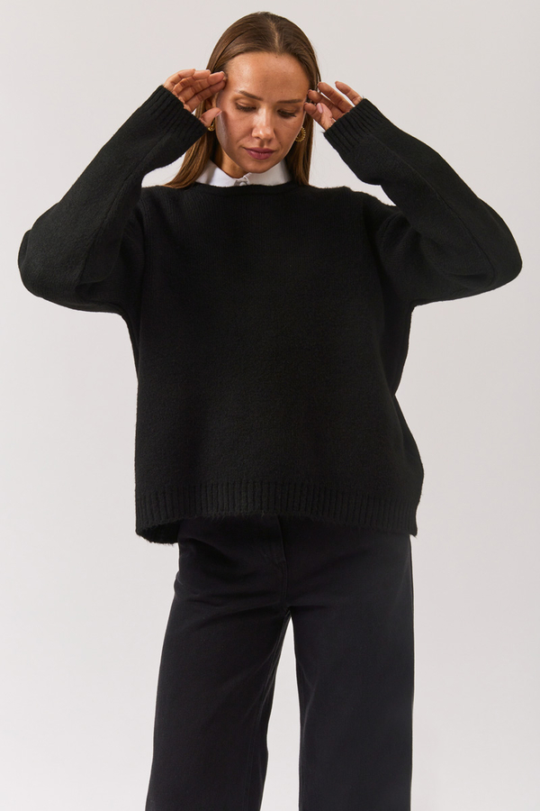 Biyeli Oversize Kazak Siyah - 8