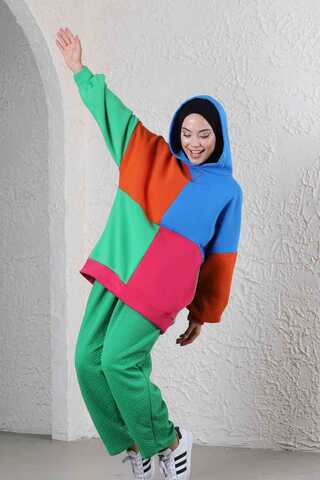 Bloklu Renkli Sweat Mavi - 3