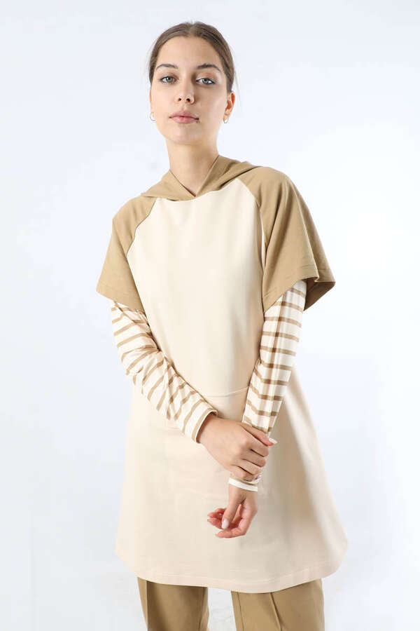 Body Kol Kapüşonlu Spor Takım Camel - 2