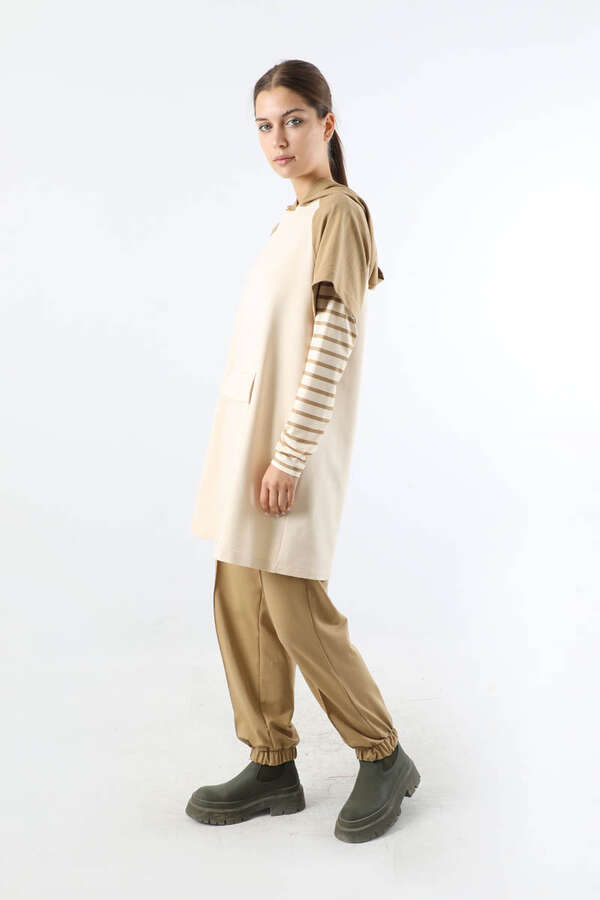 Body Kol Kapüşonlu Spor Takım Camel - 3