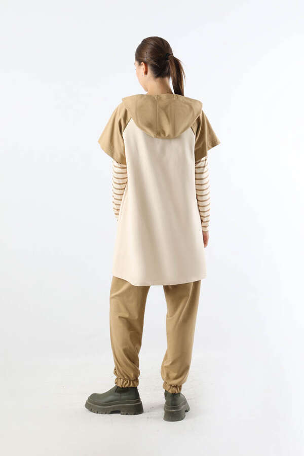 Body Kol Kapüşonlu Spor Takım Camel - 6