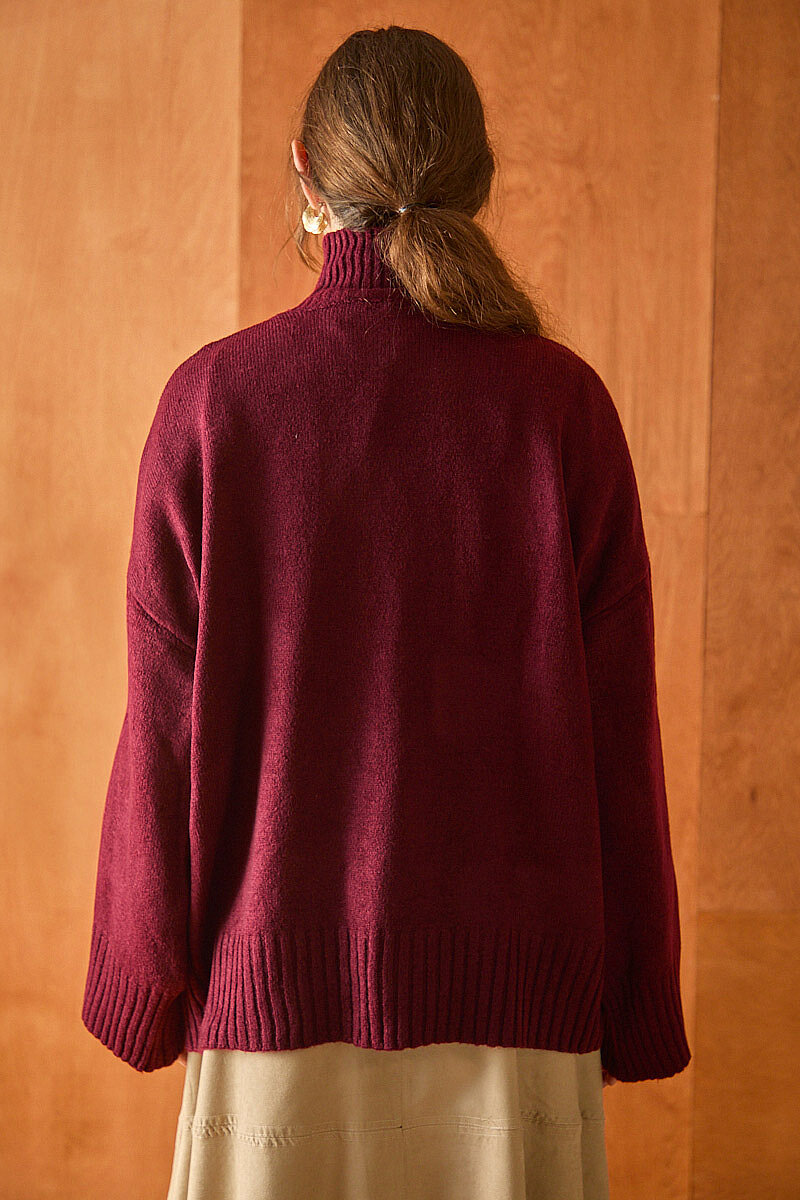 Boğazlı Basic Triko Kazak Bordo - 7