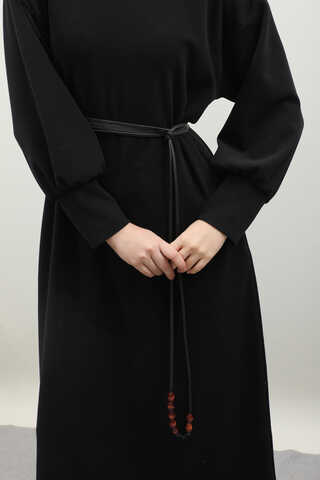 Boğazlı Fitilli Triko Elbise Siyah - 13