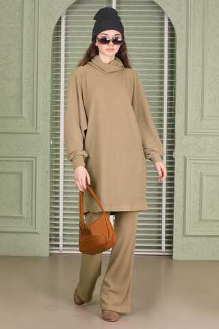 Throated Knitwear Spanish Suit Beige - 1