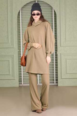Throated Knitwear Spanish Suit Beige - 5