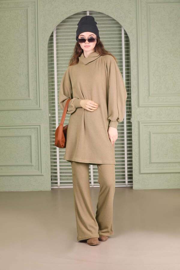 Throated Knitwear Spanish Suit Beige - 6