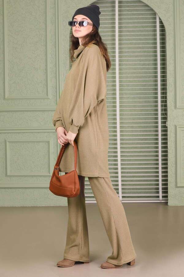 Throated Knitwear Spanish Suit Beige - 7