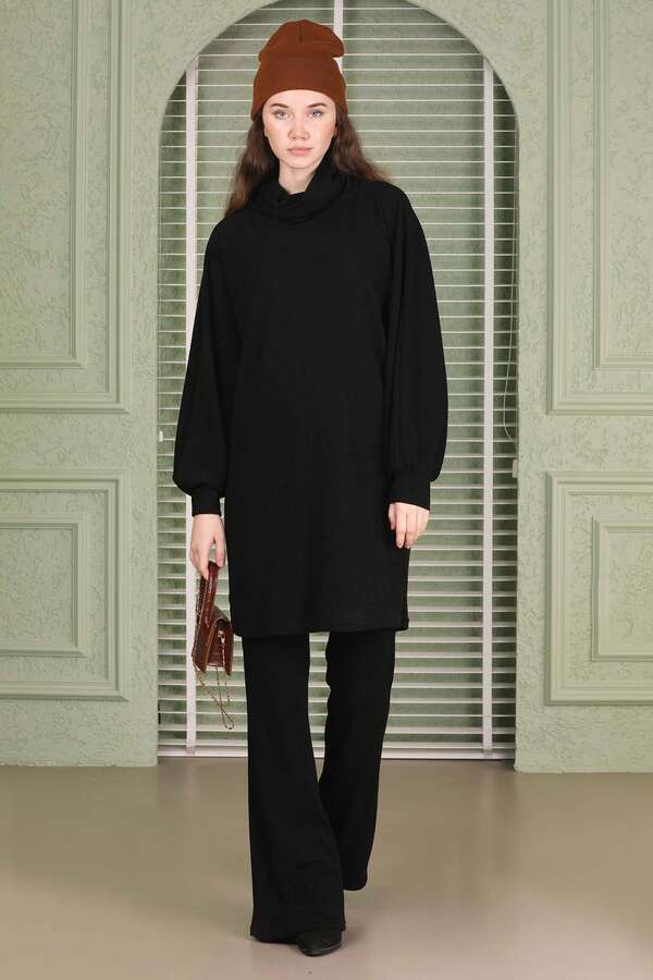 Throated Knitwear Spanish Suit Black - 1