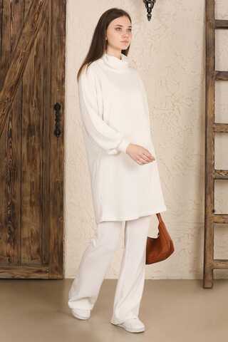 Throated Knitwear Spanish Suit Ecru - 3