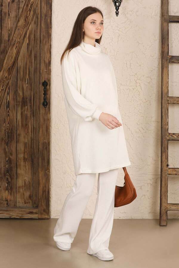 Throated Knitwear Spanish Suit Ecru - 3