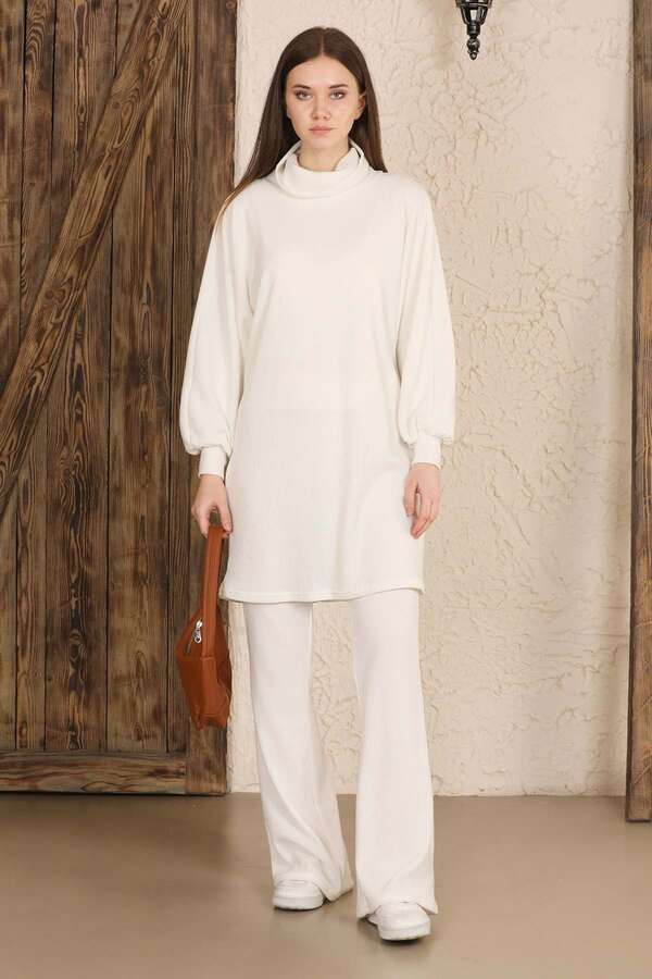 Throated Knitwear Spanish Suit Ecru - 4