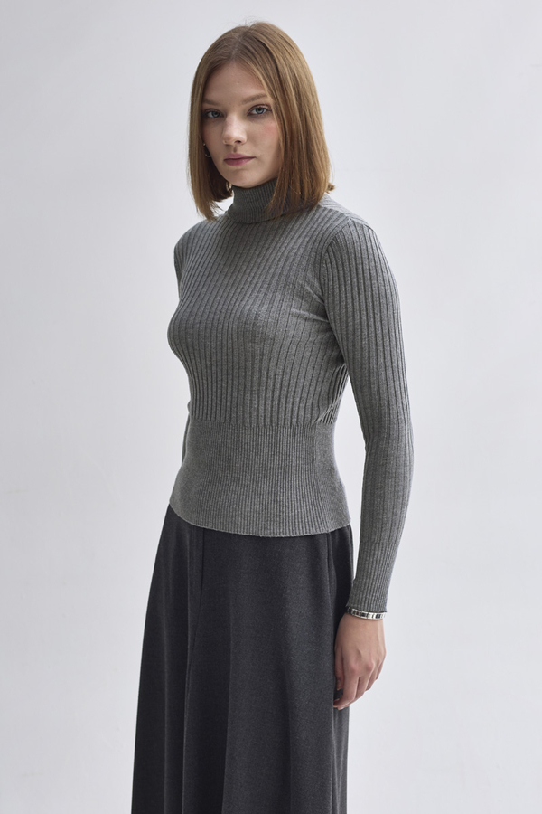 Boğazlı Premium Triko Body Gri - 9