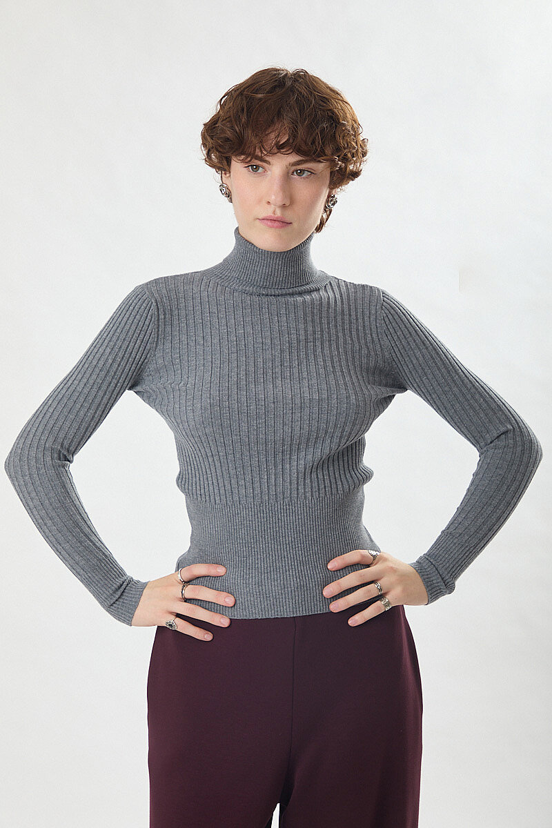 Boğazlı Premium Triko Body Gri - 5