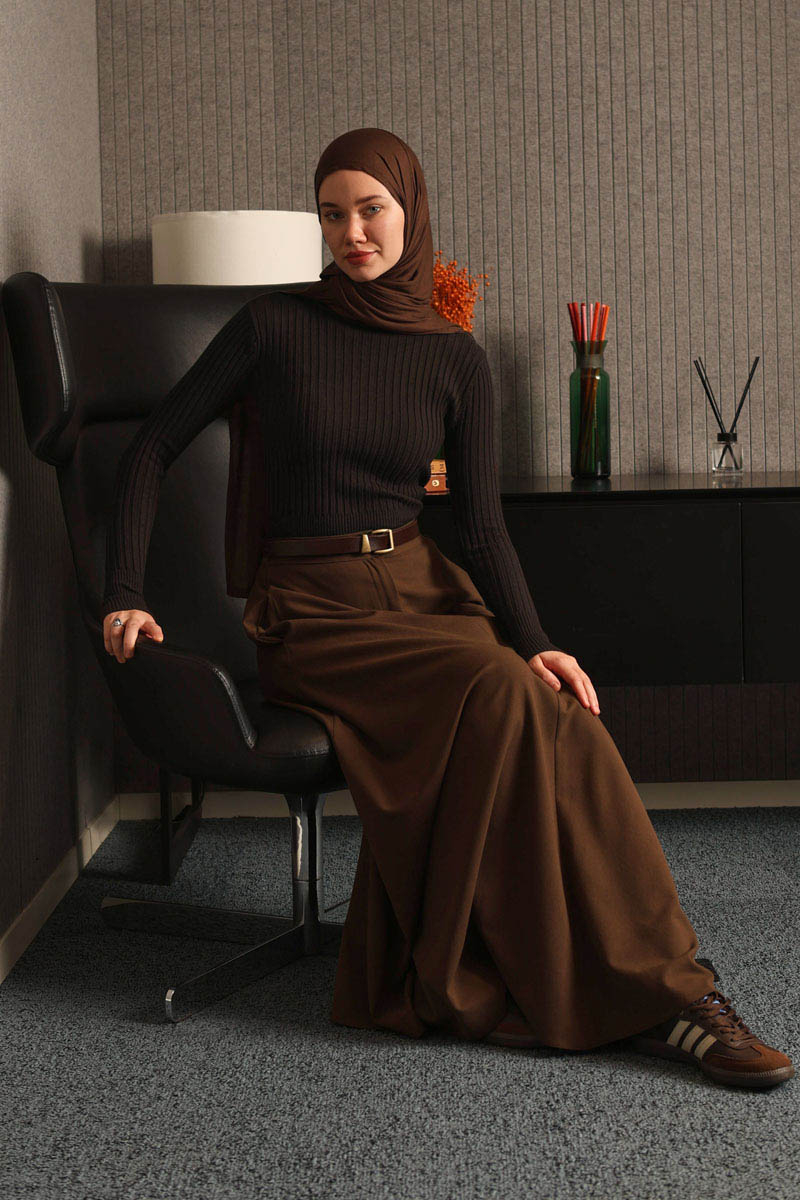 Boğazlı Premium Triko Body Kahverengi