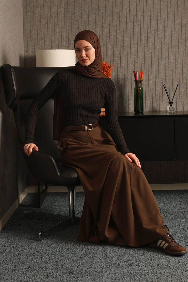 Boğazlı Premium Triko Body Kahverengi