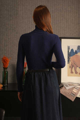 Boğazlı Premium Triko Body Lacivert - 5