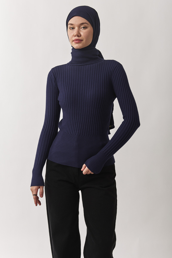 Boğazlı Premium Triko Body Lacivert - 6