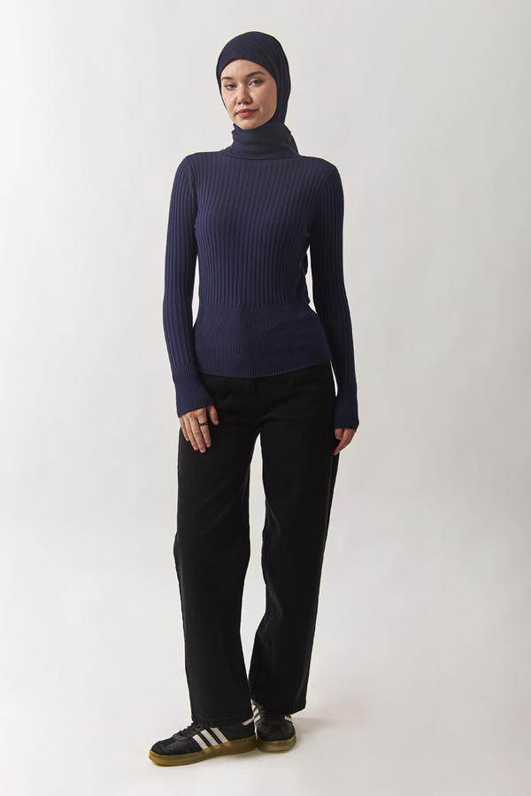 Boğazlı Premium Triko Body Lacivert - 7