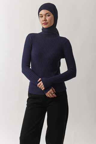 Boğazlı Premium Triko Body Lacivert - 8
