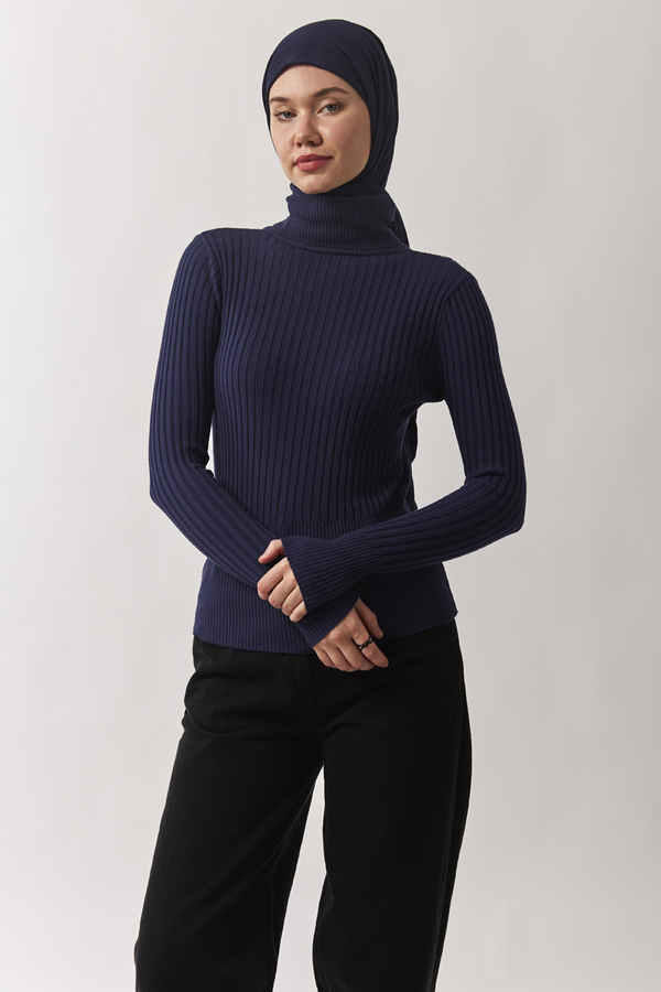 Boğazlı Premium Triko Body Lacivert - 8