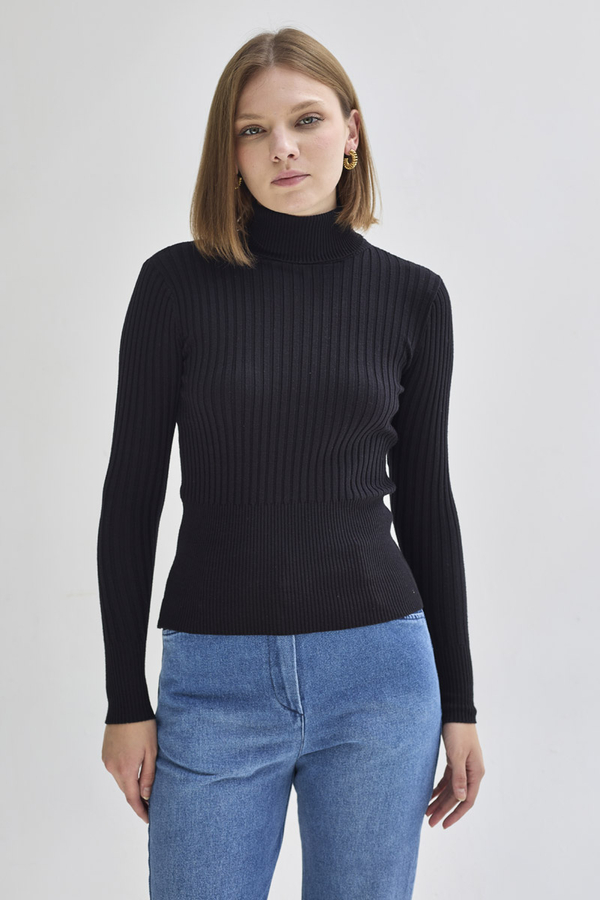 Boğazlı Premium Triko Body Siyah - 4