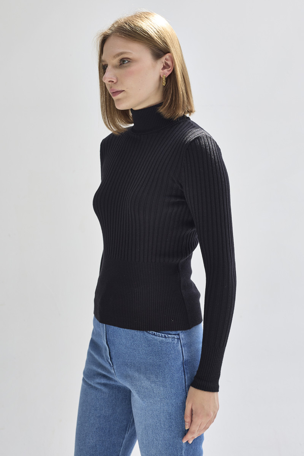 Boğazlı Premium Triko Body Siyah - 5