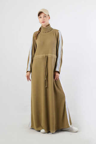 Boğazlı Triko Elbise Camel - 1