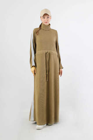 Boğazlı Triko Elbise Camel - 3