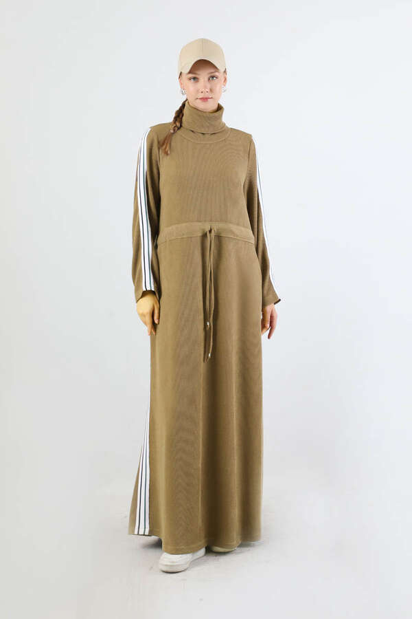 Boğazlı Triko Elbise Camel - 3