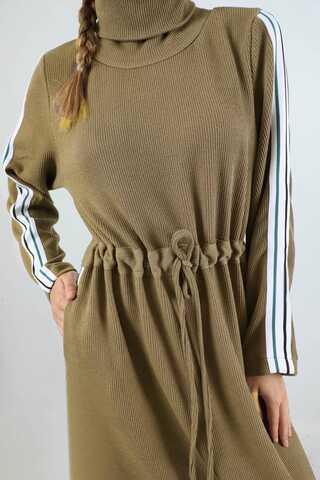 Boğazlı Triko Elbise Camel - 4