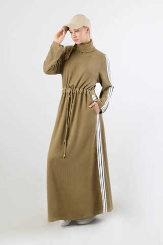 Boğazlı Triko Elbise Camel - 5