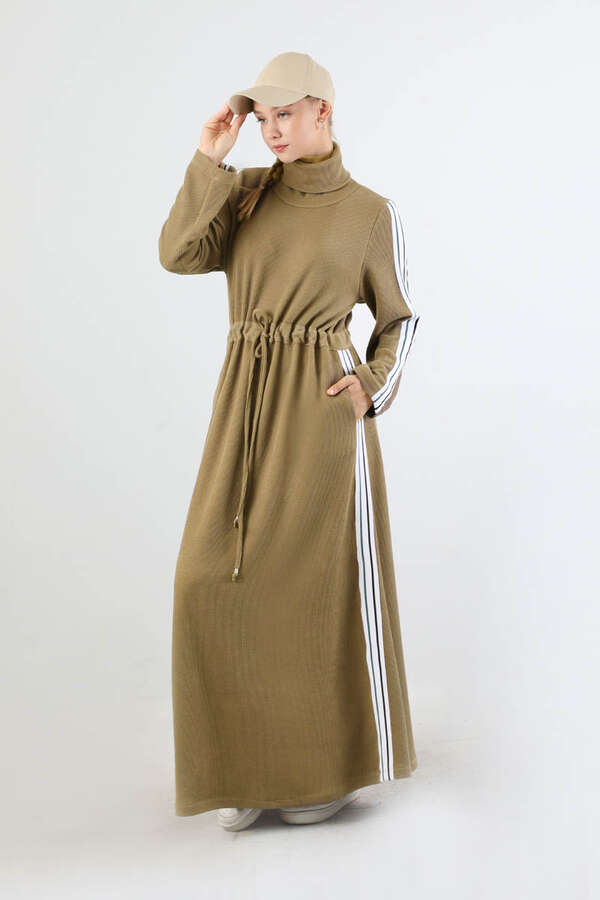 Boğazlı Triko Elbise Camel - 5