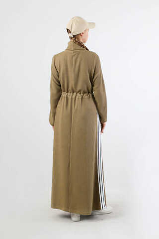 Boğazlı Triko Elbise Camel - 6