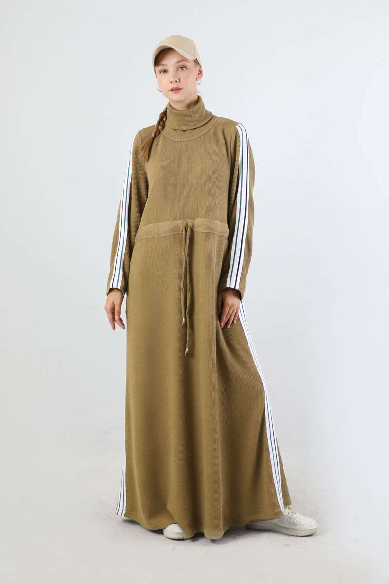 Boğazlı Triko Elbise Camel