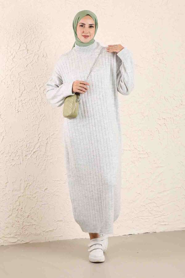 Boğazlı Triko Elbise Gri - 2