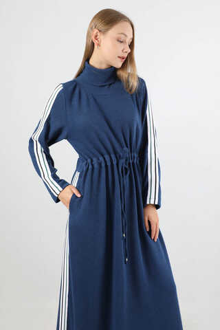 Boğazlı Triko Elbise Lacivert - 2