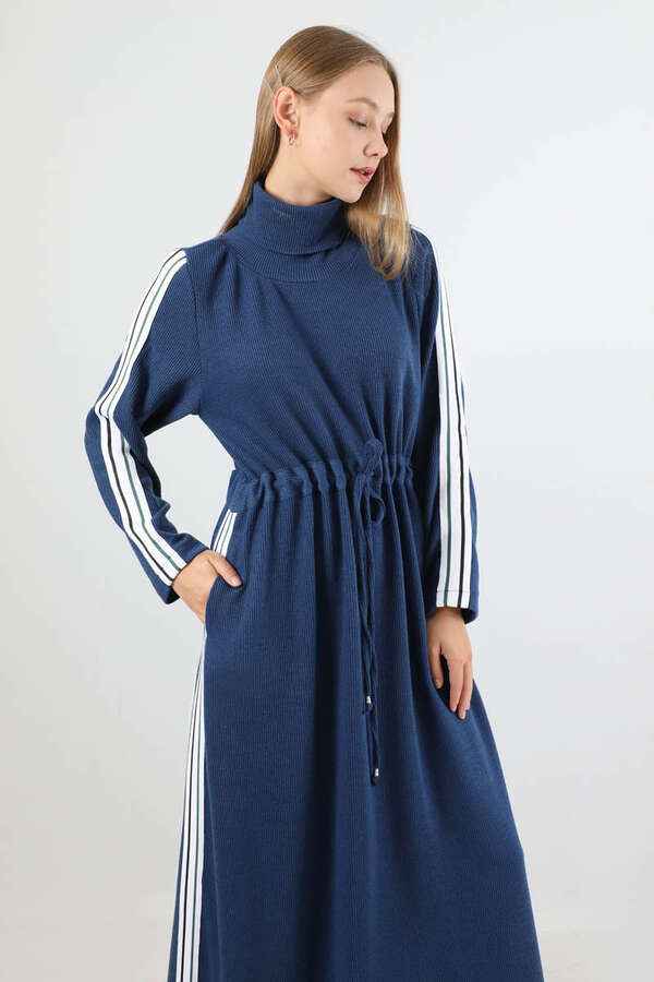 Boğazlı Triko Elbise Lacivert - 2