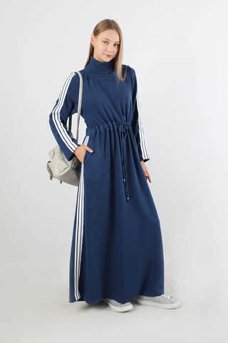 Boğazlı Triko Elbise Lacivert - 3