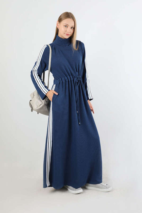 Boğazlı Triko Elbise Lacivert - 3