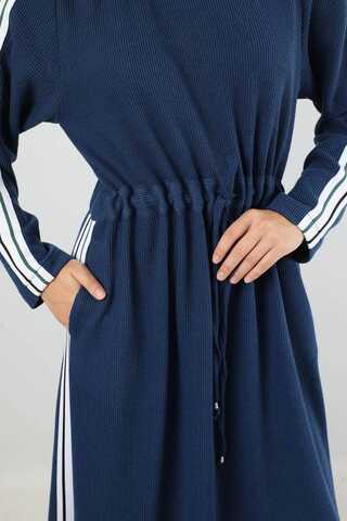 Boğazlı Triko Elbise Lacivert - 4