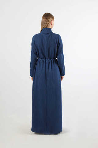 Boğazlı Triko Elbise Lacivert - 6