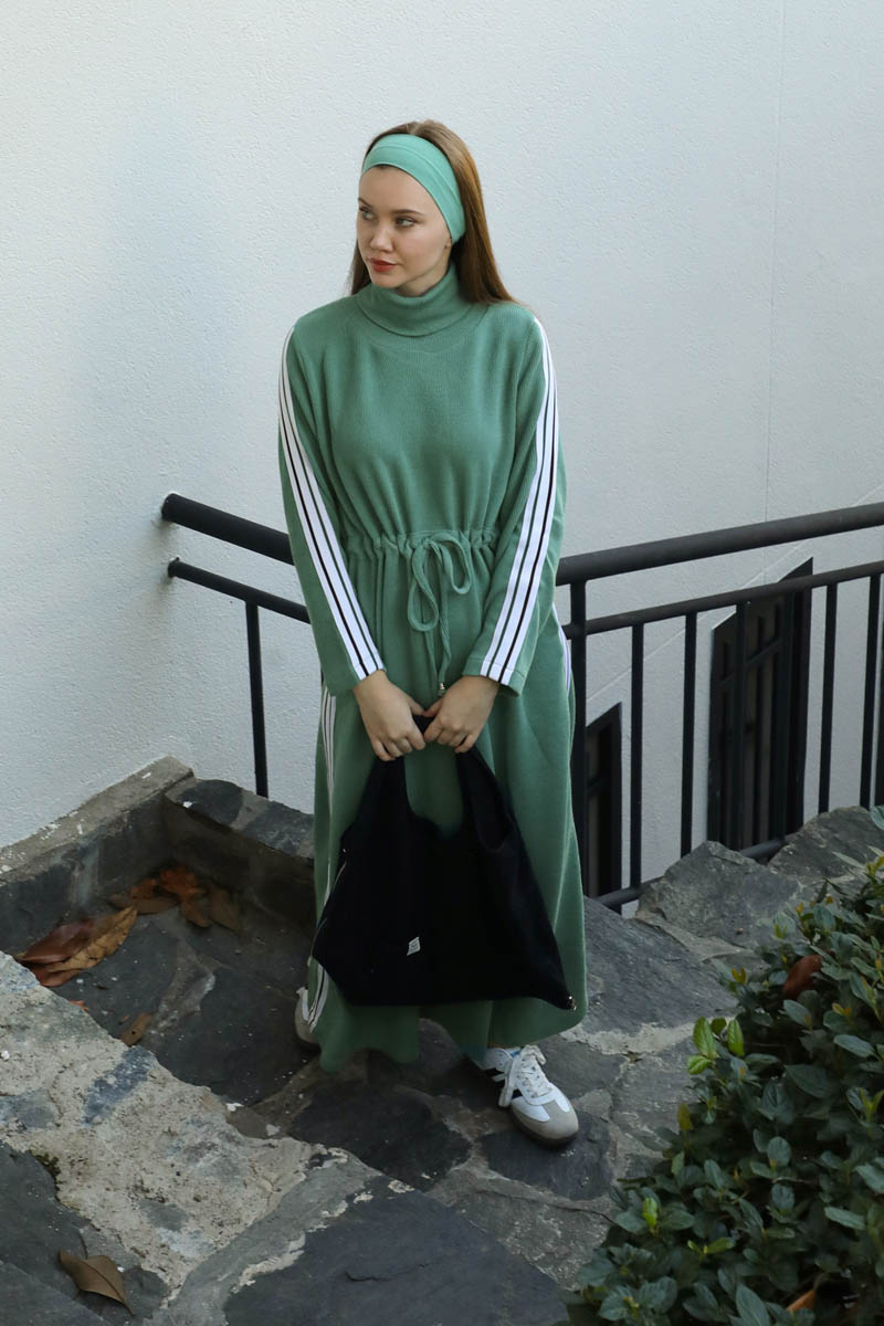 Boğazlı Triko Elbise Mint