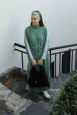 Boğazlı Triko Elbise Mint - 1