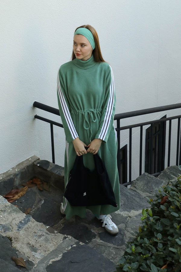 Boğazlı Triko Elbise Mint - 1