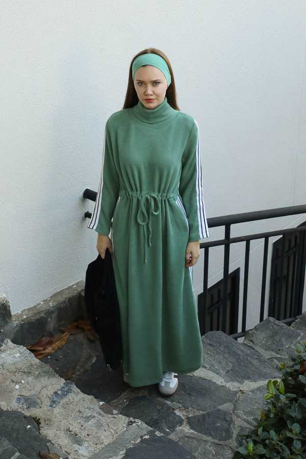 Boğazlı Triko Elbise Mint - 2