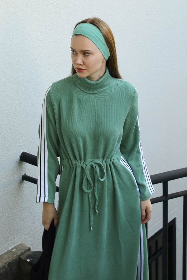 Boğazlı Triko Elbise Mint - 3