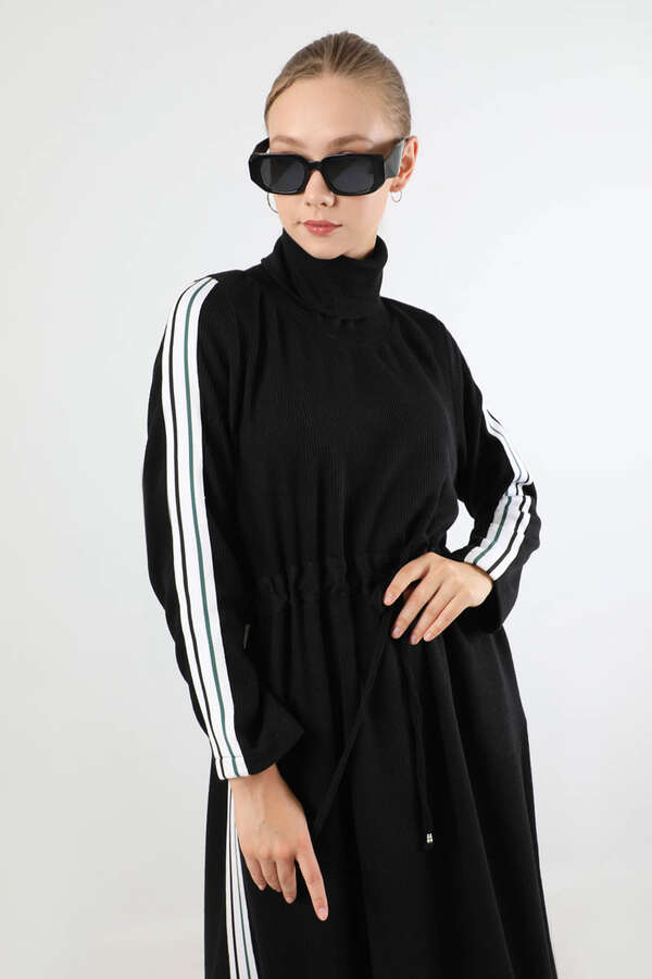 Boğazlı Triko Elbise Siyah - 2