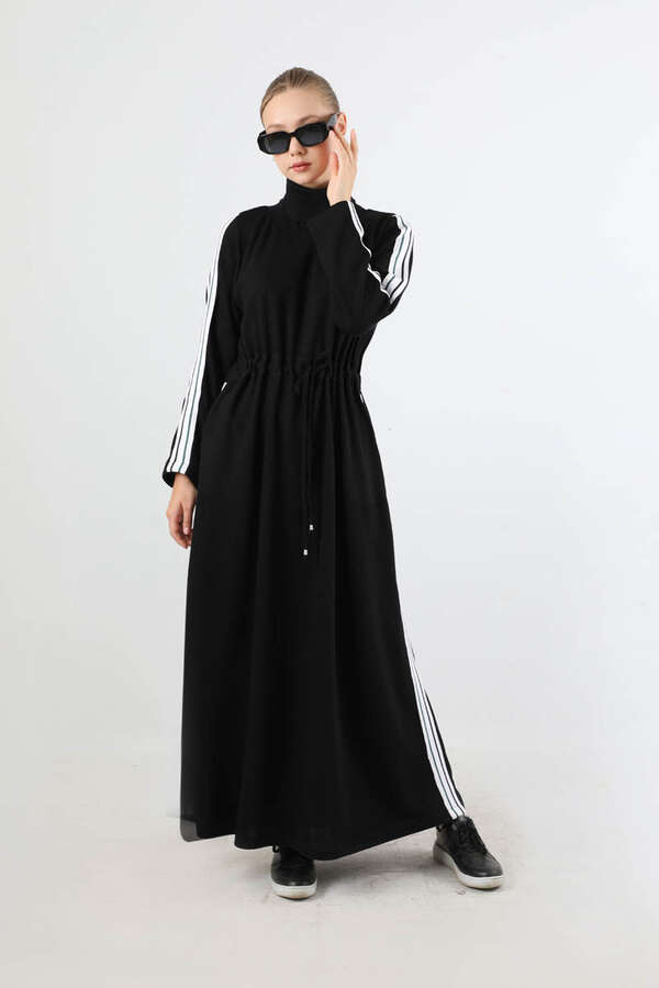 Boğazlı Triko Elbise Siyah - 3