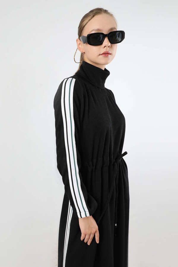 Boğazlı Triko Elbise Siyah - 4