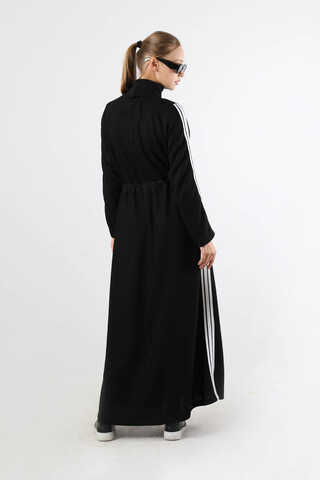 Boğazlı Triko Elbise Siyah - 6